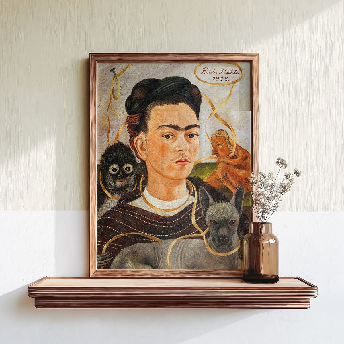 Frida Kahlo Self-Portrait with Small Dog Art Print – Mexican Wall Art