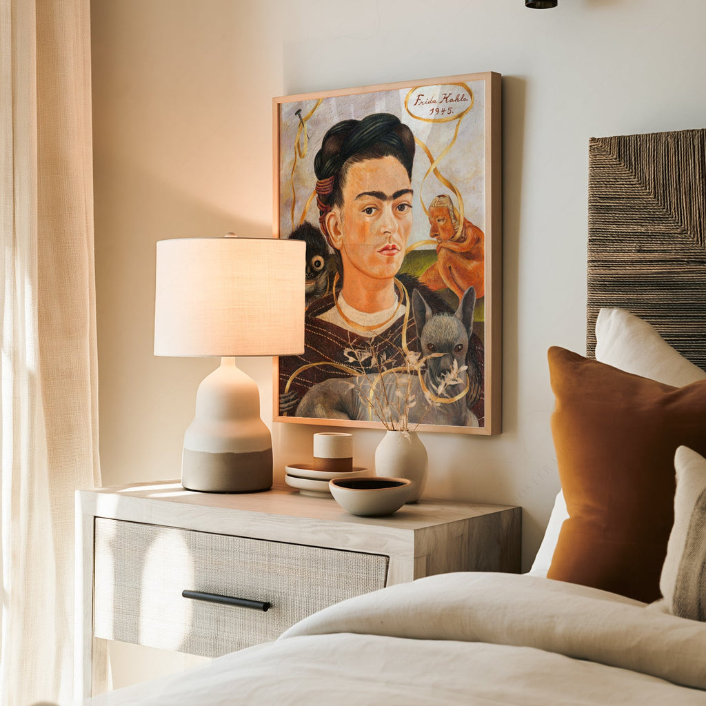 Frida Kahlo Self-Portrait with Small Dog Art Print – Mexican Wall Art