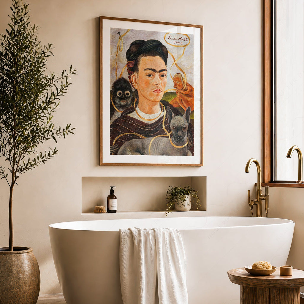 Frida Kahlo Self-Portrait with Small Dog Art Print – Mexican Wall Art