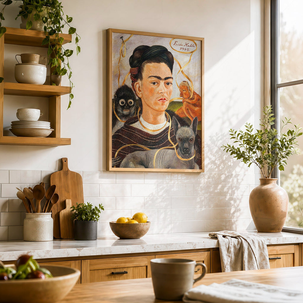 Frida Kahlo Self-Portrait with Small Dog Art Print – Mexican Wall Art
