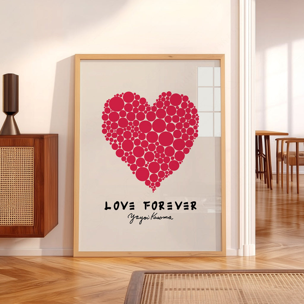 Yayoi Kusama Love Forever Art Print – Red Heart Polka Dot Poster