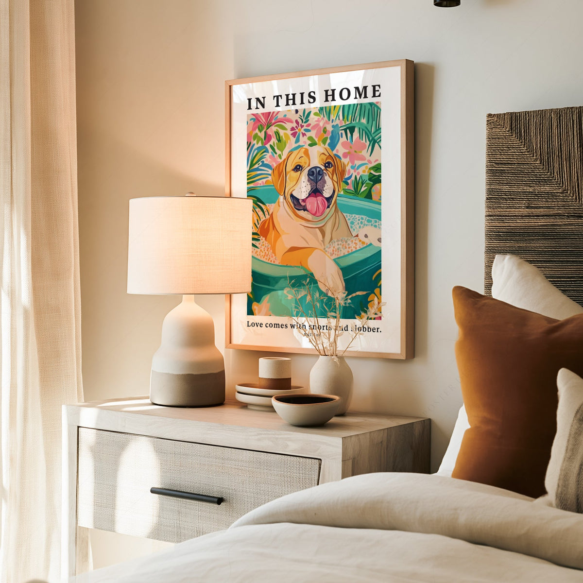 Bulldog Wall Art Print – In This Home Love Comes with Snorts and Slobber