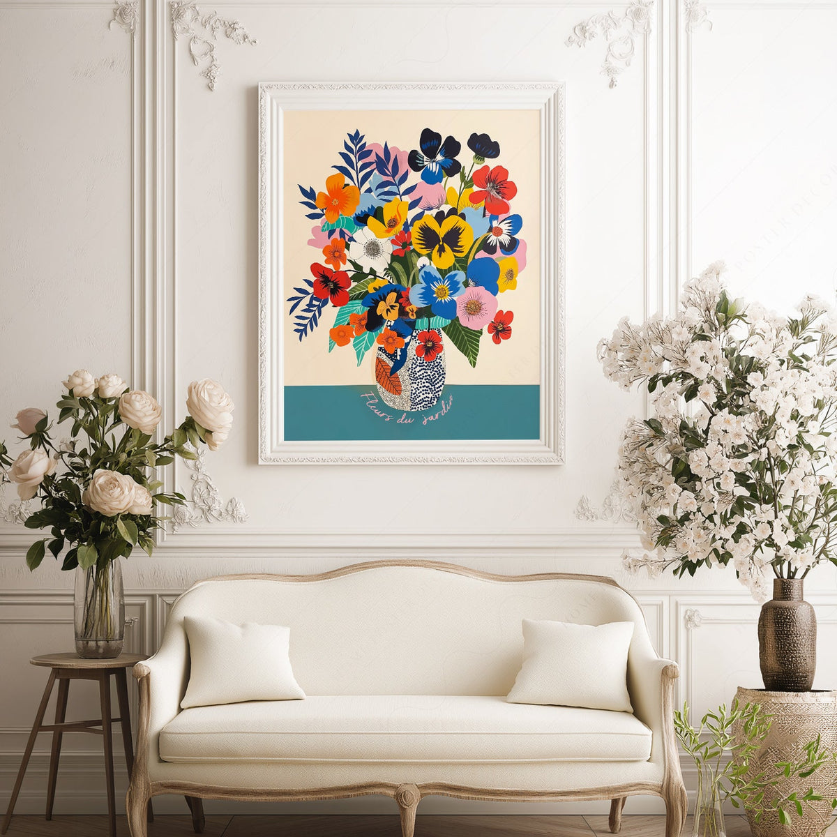 Fleurs du Jardin Flower Bouquet Art Print – Colorful Botanical Poster