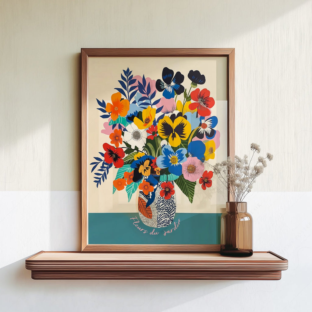Fleurs du Jardin Flower Bouquet Art Print – Colorful Botanical Poster