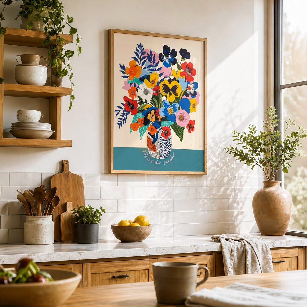 Fleurs du Jardin Flower Bouquet Art Print – Colorful Botanical Poster