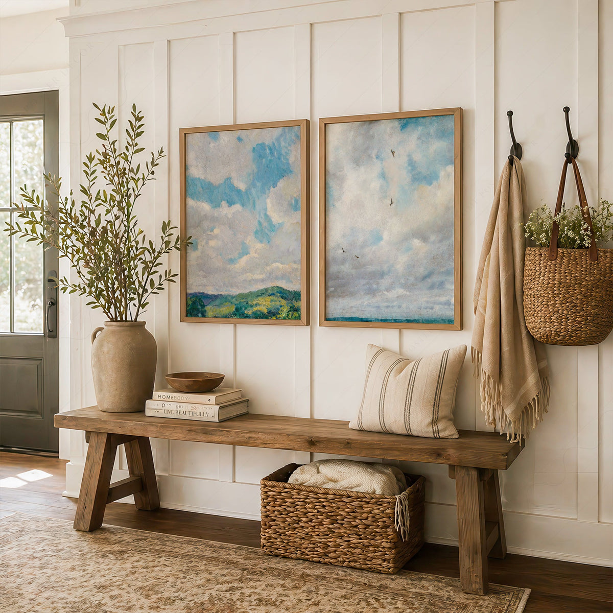 Cloud Study Art Print Set of 2 – Muted Sky & Countryside Landscape Poster