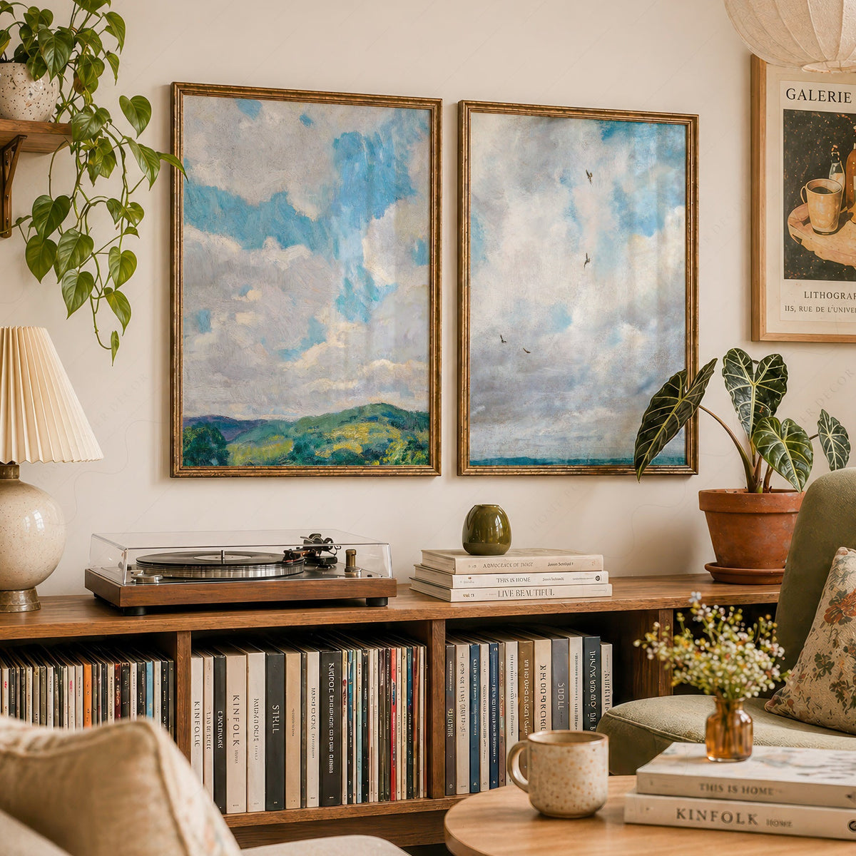 Cloud Study Art Print Set of 2 – Muted Sky & Countryside Landscape Poster