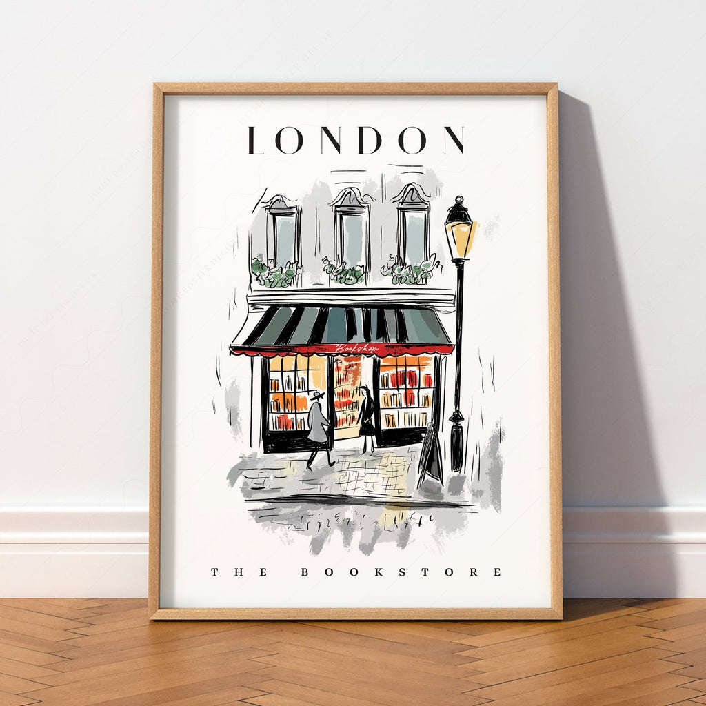 Illustration Librairie de Londres – Affiche murale charmante de librairie
