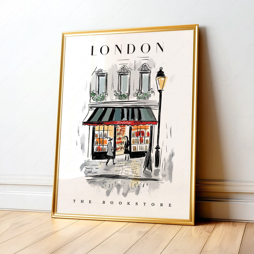 Illustration Librairie de Londres – Affiche murale charmante de librairie