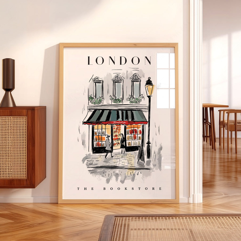 Illustration Librairie de Londres – Affiche murale charmante de librairie