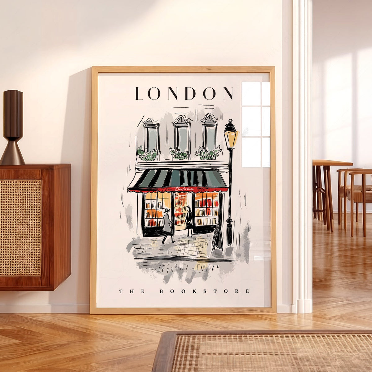 Illustration Librairie de Londres – Affiche murale charmante de librairie