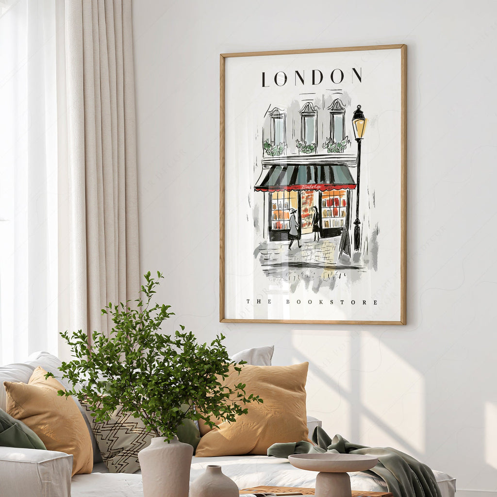 Illustration Librairie de Londres – Affiche murale charmante de librairie