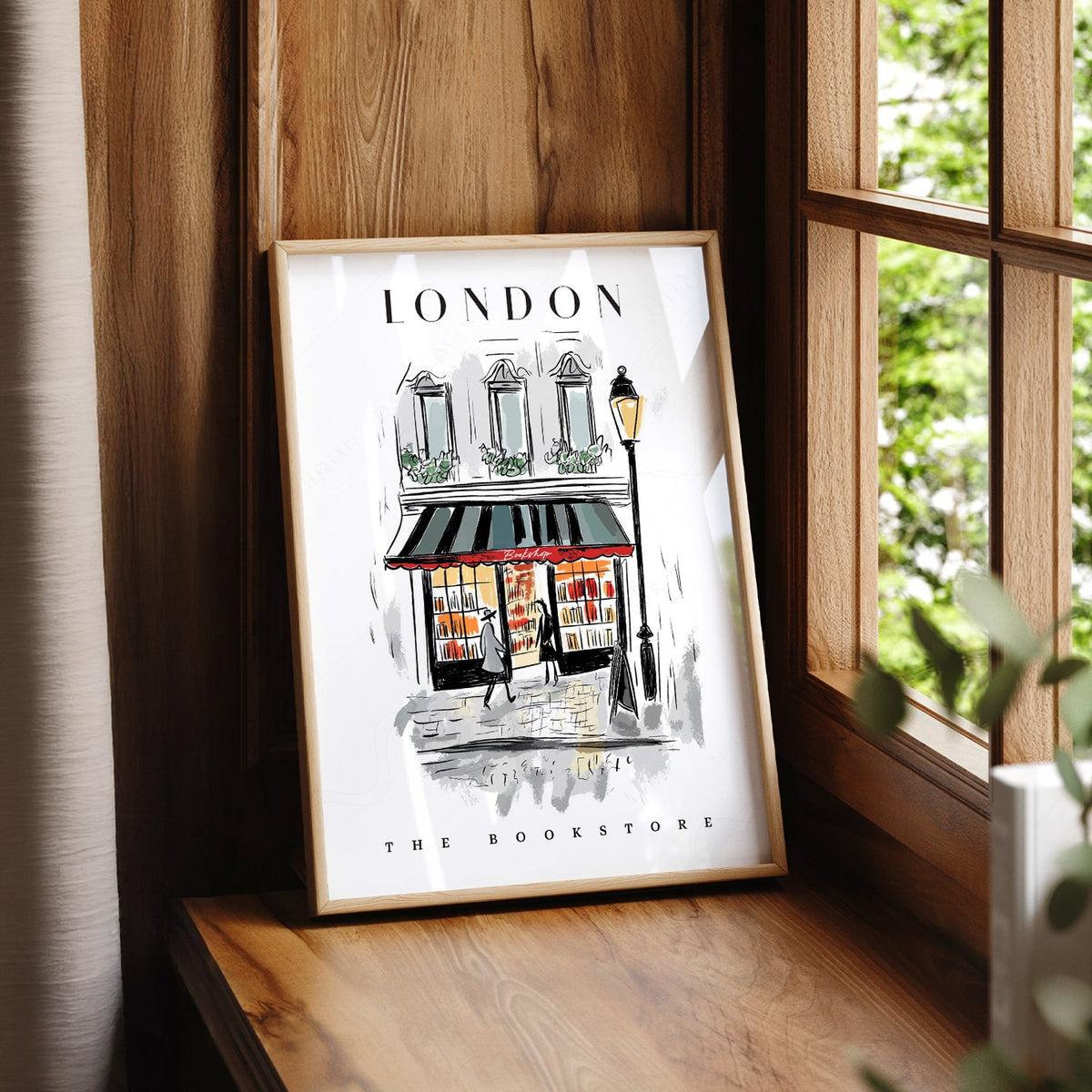Illustration Librairie de Londres – Affiche murale charmante de librairie