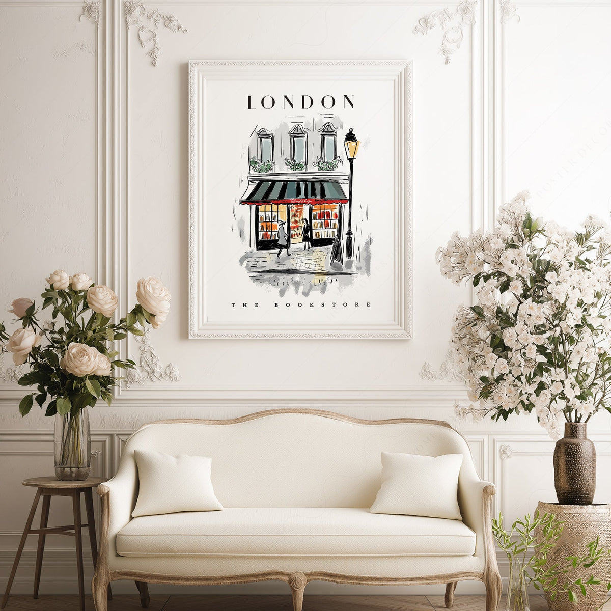 Illustration Librairie de Londres – Affiche murale charmante de librairie