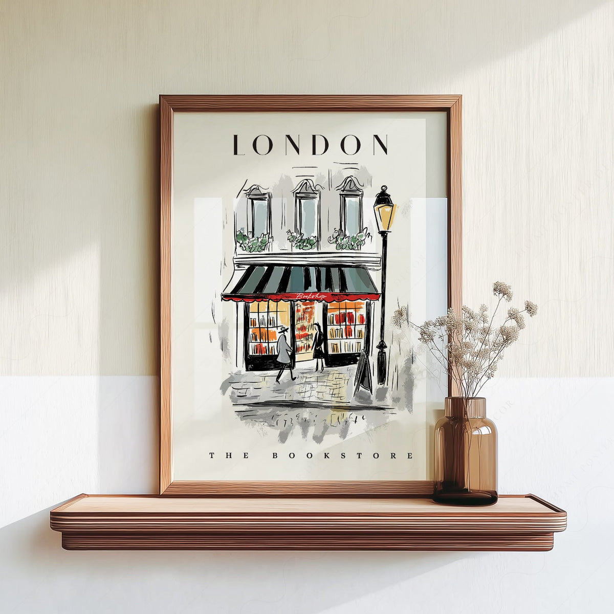 Illustration Librairie de Londres – Affiche murale charmante de librairie