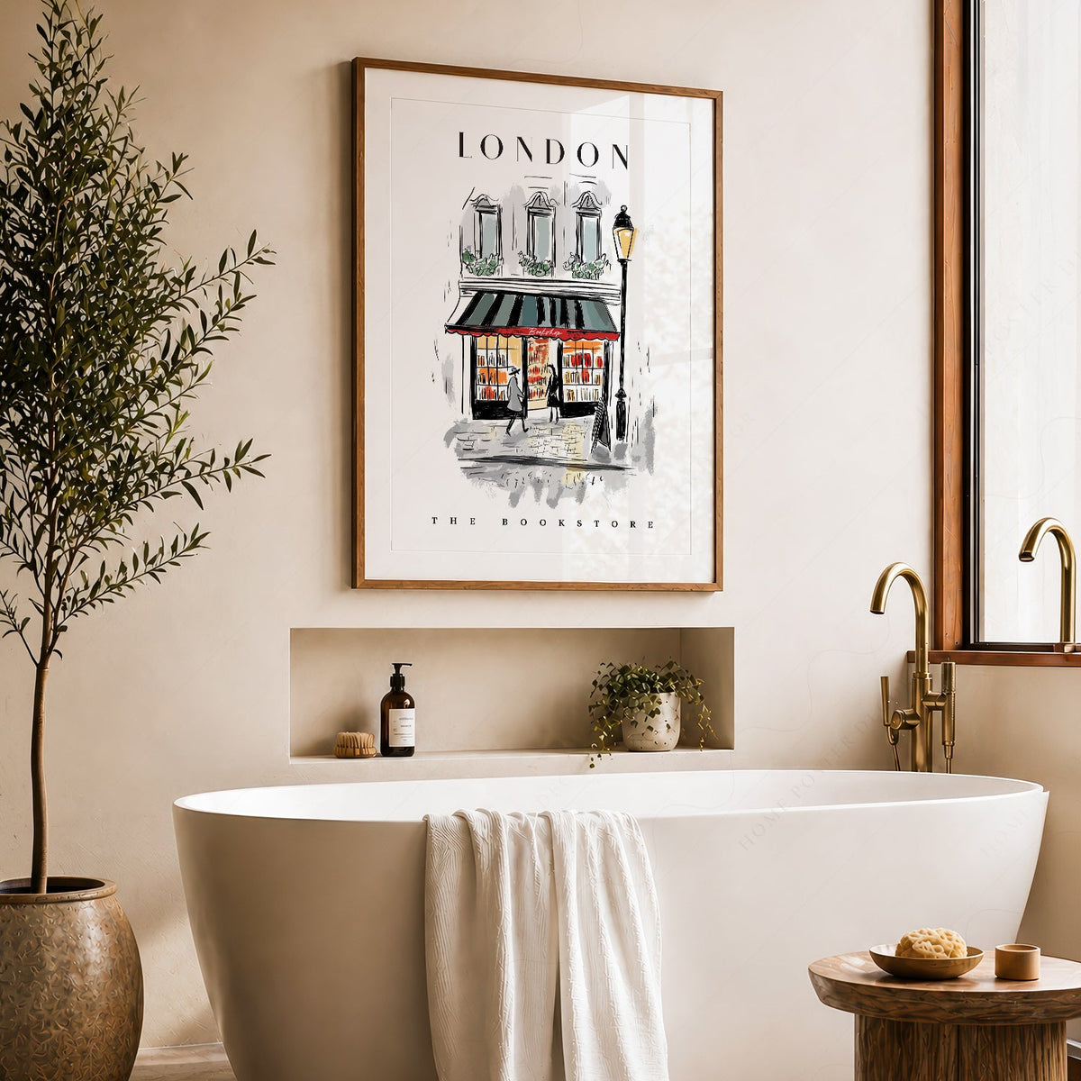Illustration Librairie de Londres – Affiche murale charmante de librairie