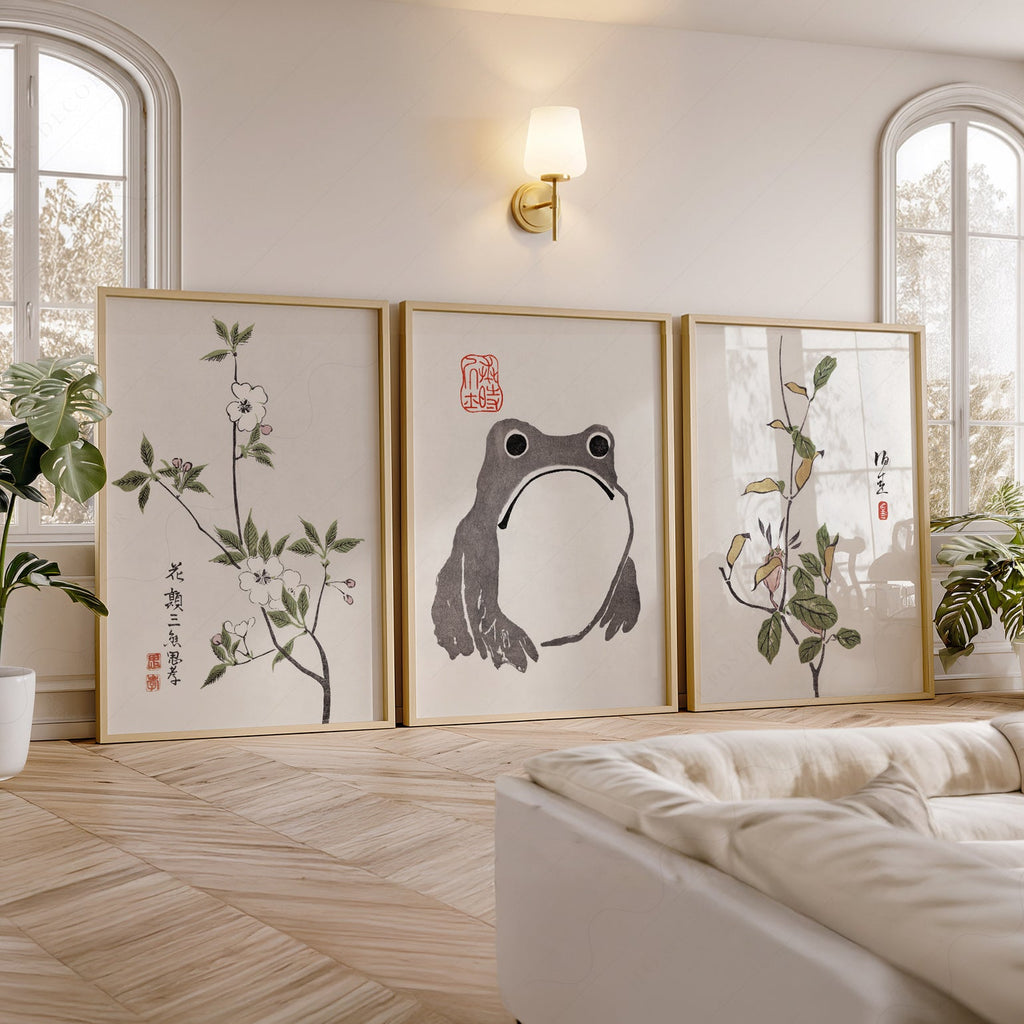 Matsumoto Hoji Frog Art Print Set – Japanese Botanical Wall Art Poster
