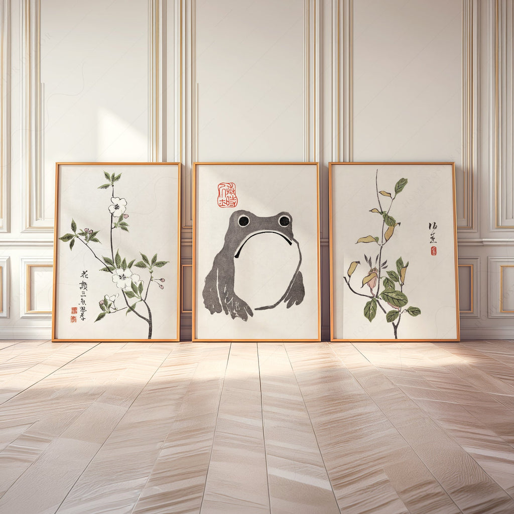 Matsumoto Hoji Frog Art Print Set – Japanese Botanical Wall Art Poster