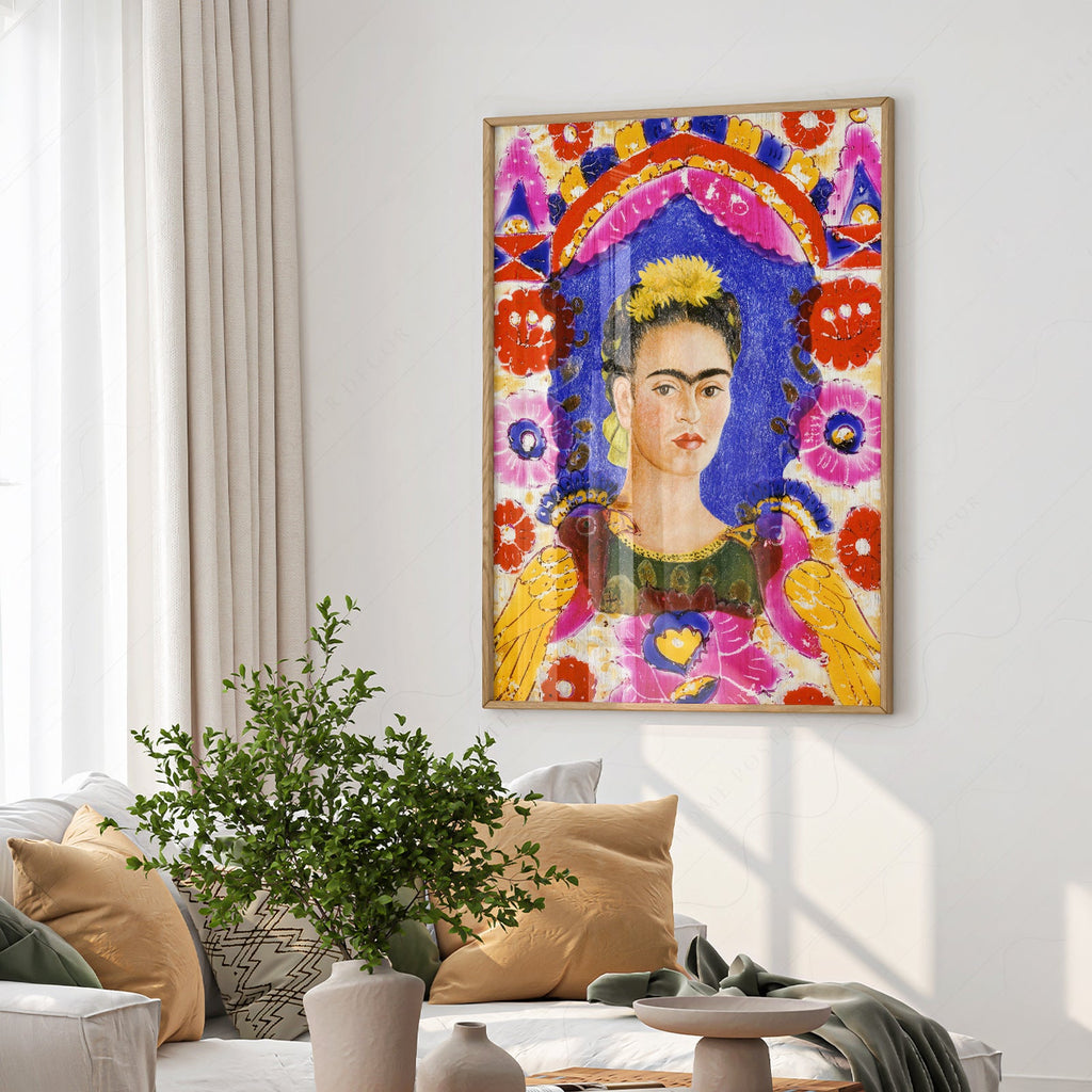 Frida Kahlo Self-Portrait The Frame Art Print – Mexican Folk Art Poster