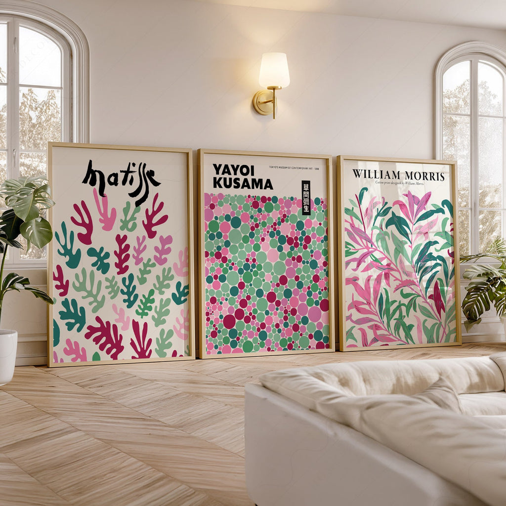 Matisse Kusama Morris Set of 3 Prints – Pink Green Gallery Wall Art