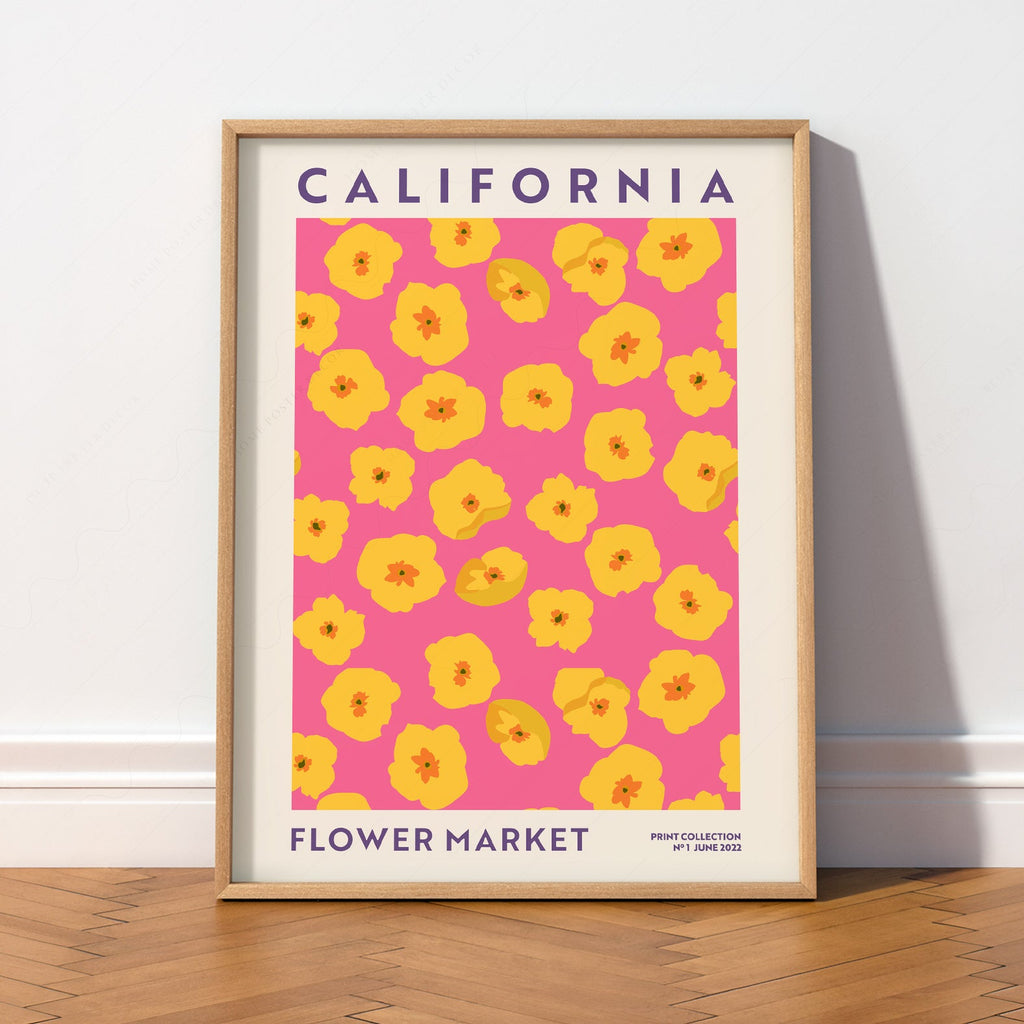 California Flower Market Print – Golden Poppy Floral Wall Art Poster