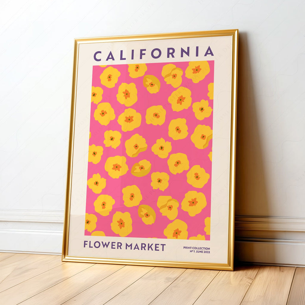 California Flower Market Print – Golden Poppy Floral Wall Art Poster