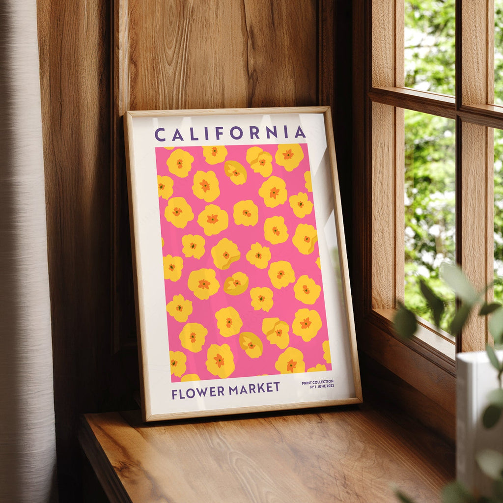 California Flower Market Print – Golden Poppy Floral Wall Art Poster