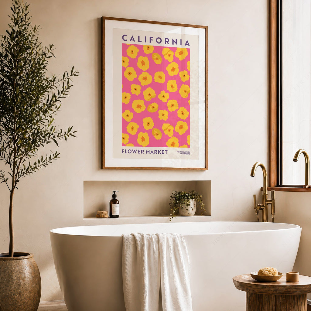 California Flower Market Print – Golden Poppy Floral Wall Art Poster