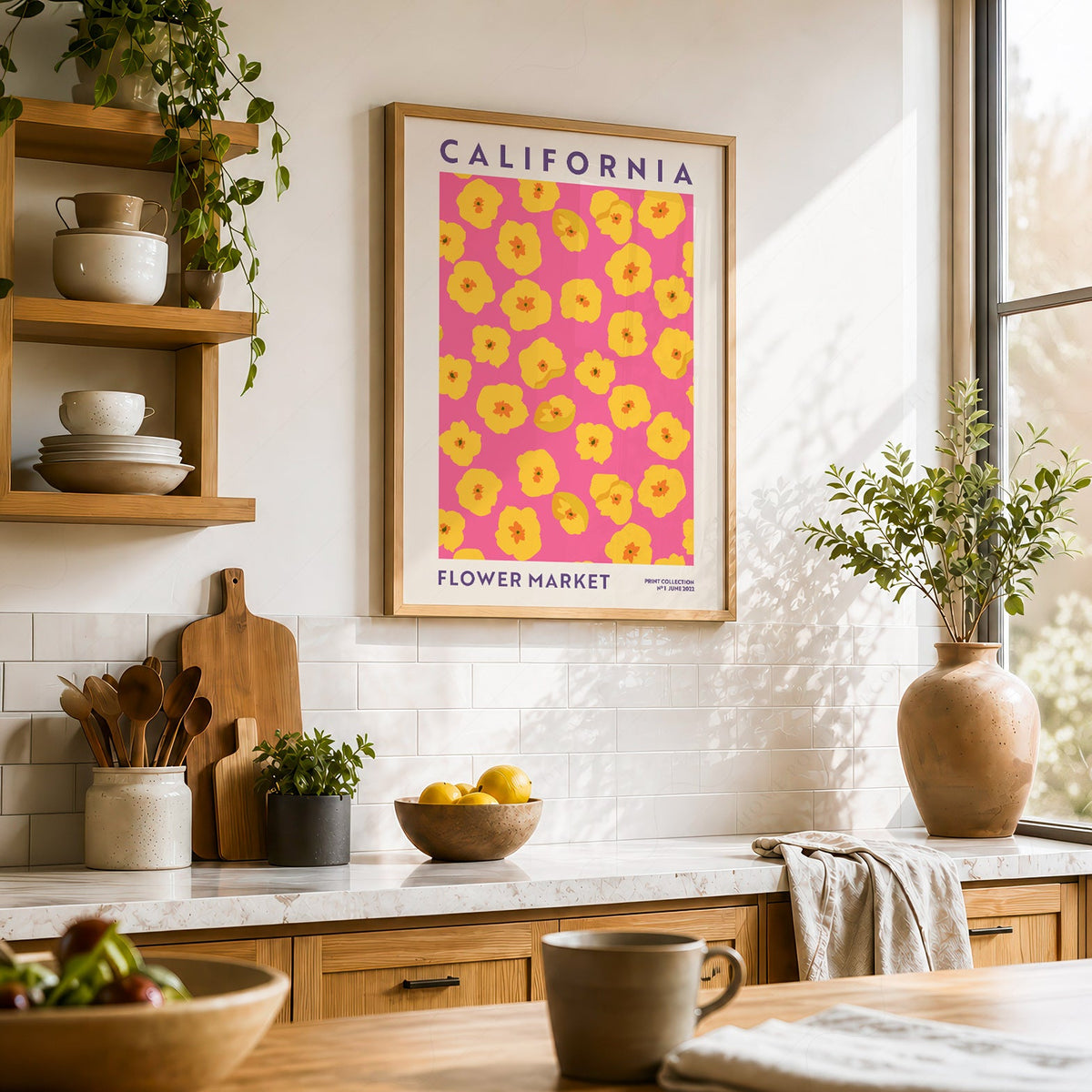 California Flower Market Print – Golden Poppy Floral Wall Art Poster