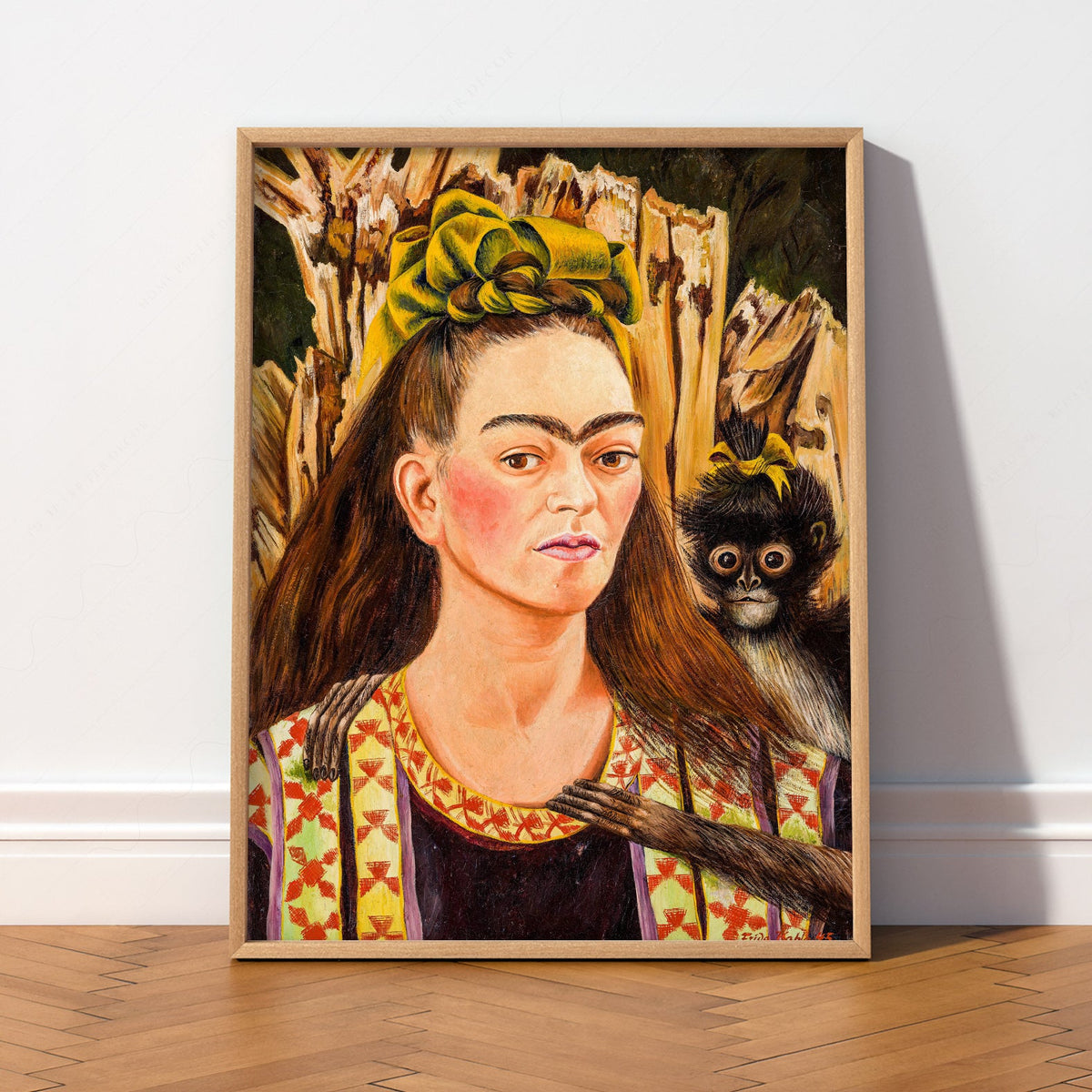 Frida Kahlo Self-Portrait with Monkey Art Print – Mexican Wall Art