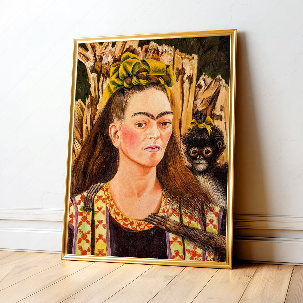 Frida Kahlo Self-Portrait with Monkey Art Print – Mexican Wall Art