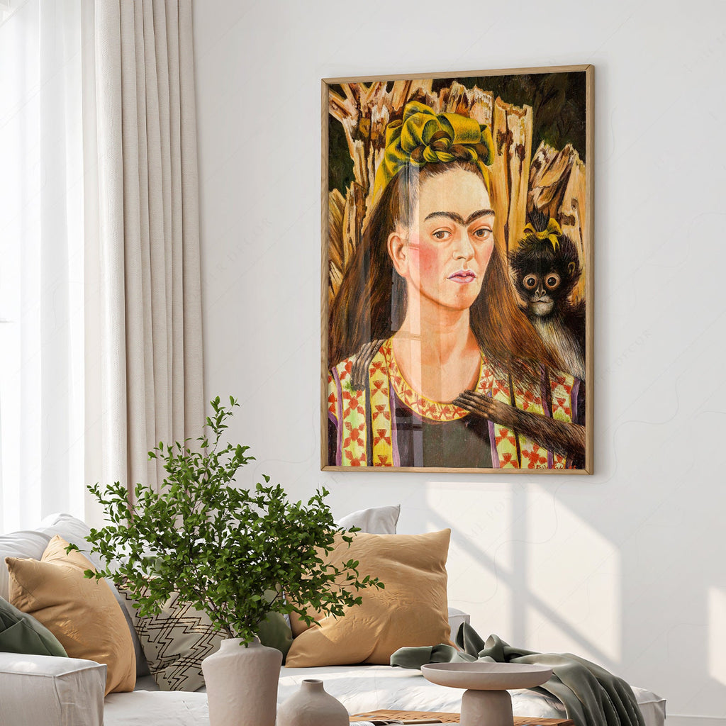 Frida Kahlo Self-Portrait with Monkey Art Print – Mexican Wall Art