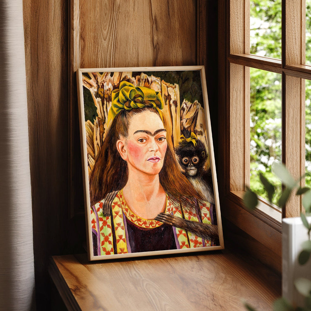 Frida Kahlo Self-Portrait with Monkey Art Print – Mexican Wall Art
