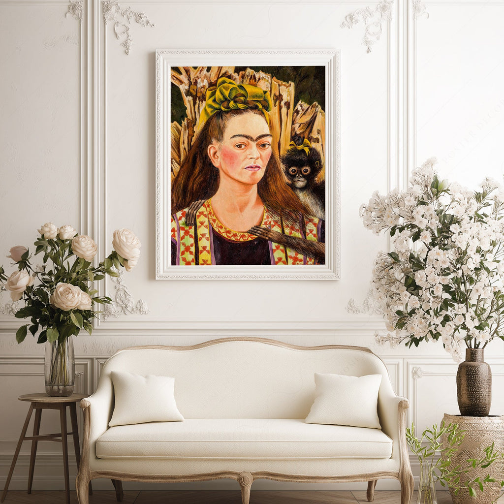 Frida Kahlo Self-Portrait with Monkey Art Print – Mexican Wall Art
