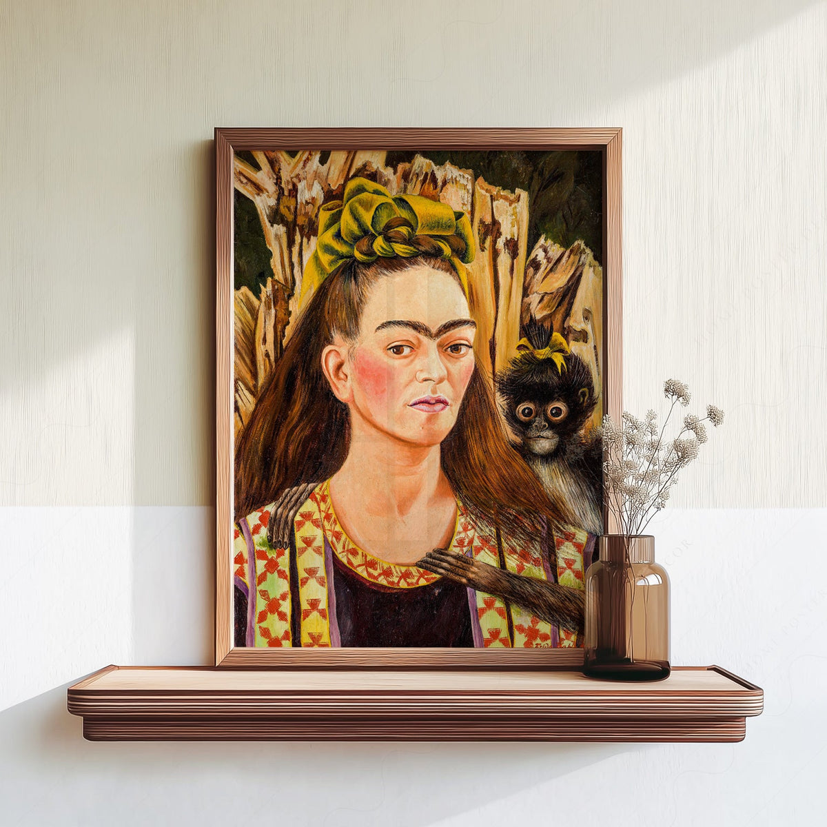 Frida Kahlo Self-Portrait with Monkey Art Print – Mexican Wall Art
