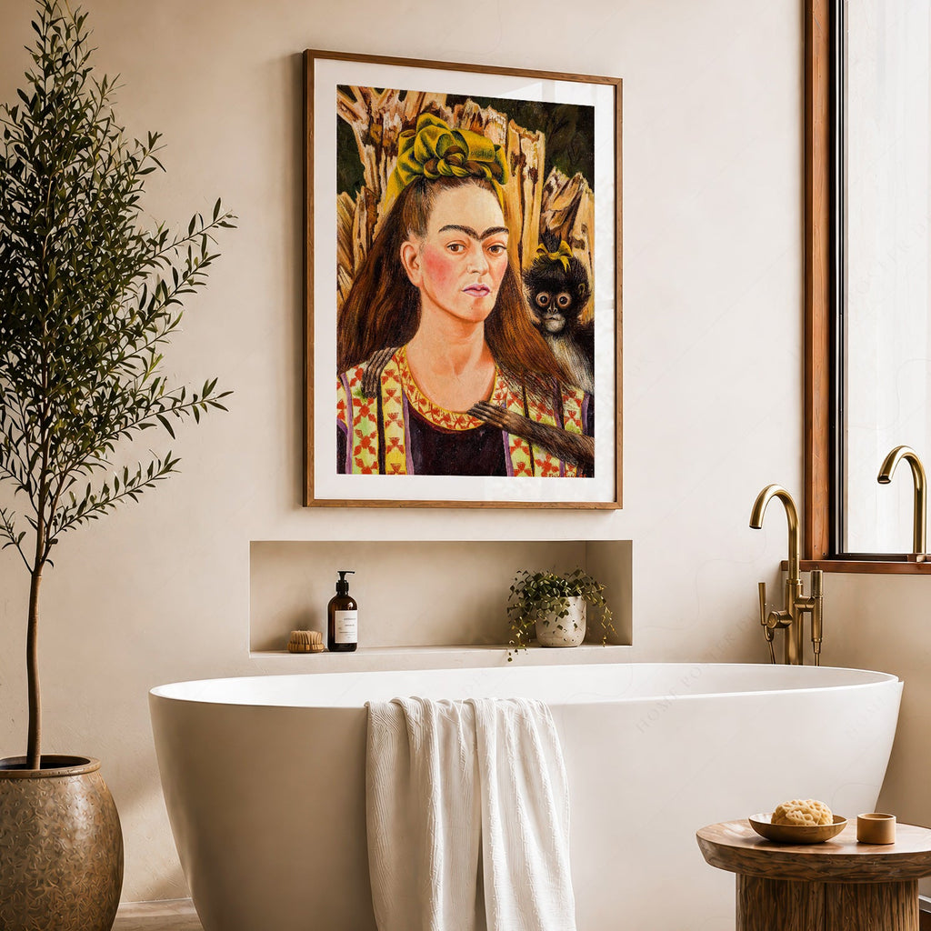 Frida Kahlo Self-Portrait with Monkey Art Print – Mexican Wall Art