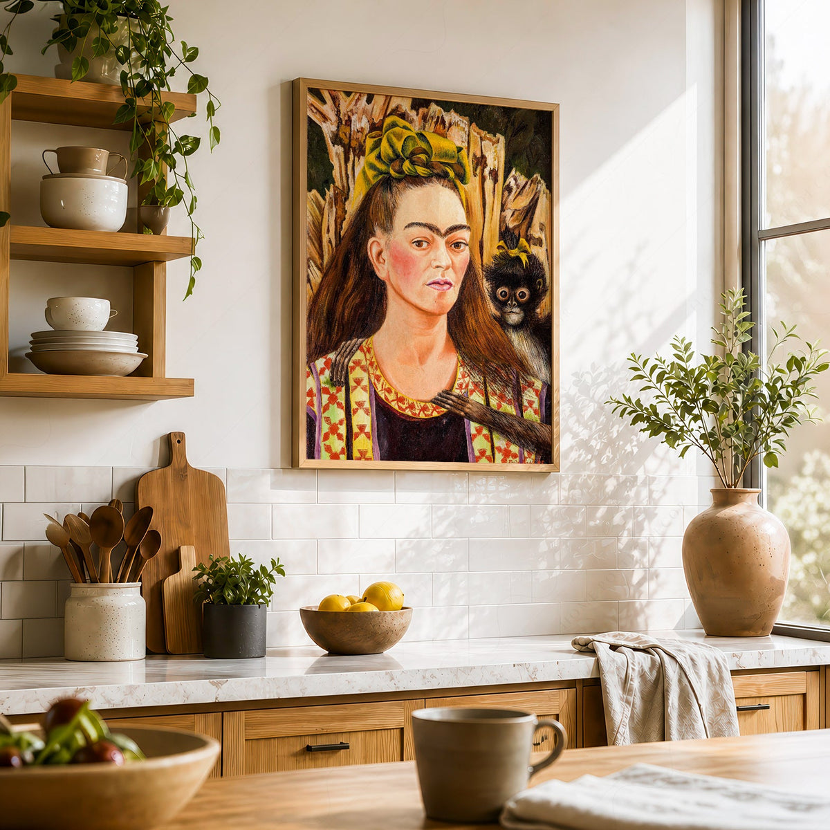 Frida Kahlo Self-Portrait with Monkey Art Print – Mexican Wall Art
