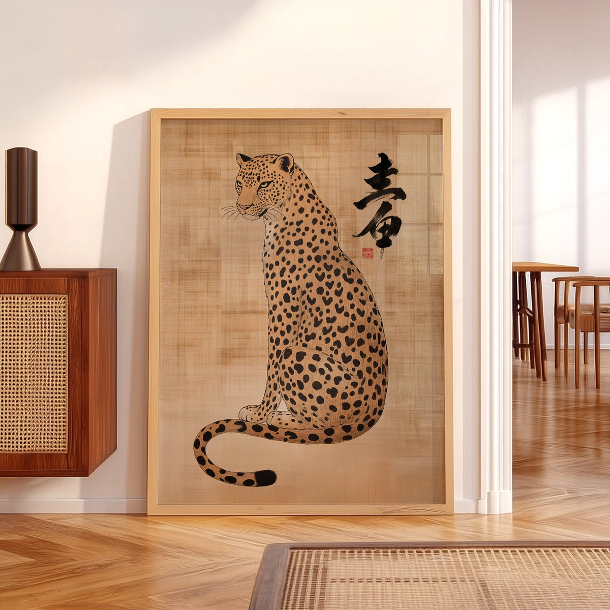 Japanese Leopard Sumi-e Art Print – Asian Ink Painting Zen Wall Decor