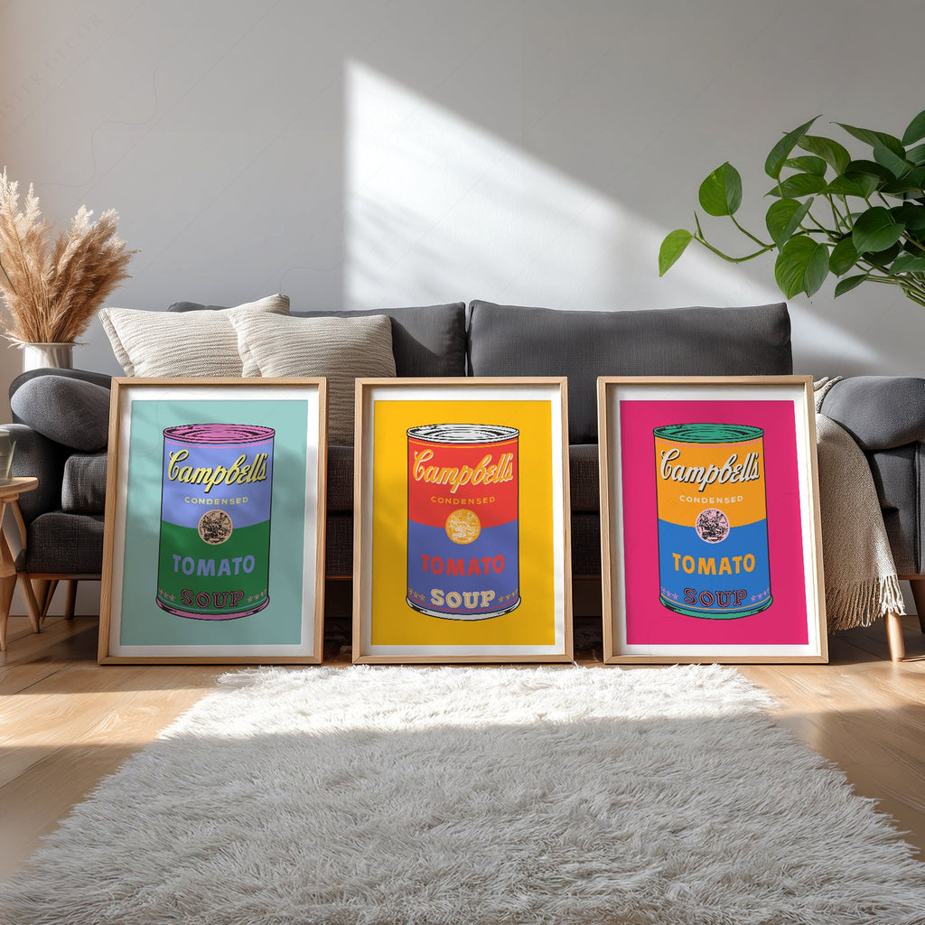 Pop Art Tomato Soup Print Set of 3 – Colorful Retro Kitchen Wall Art