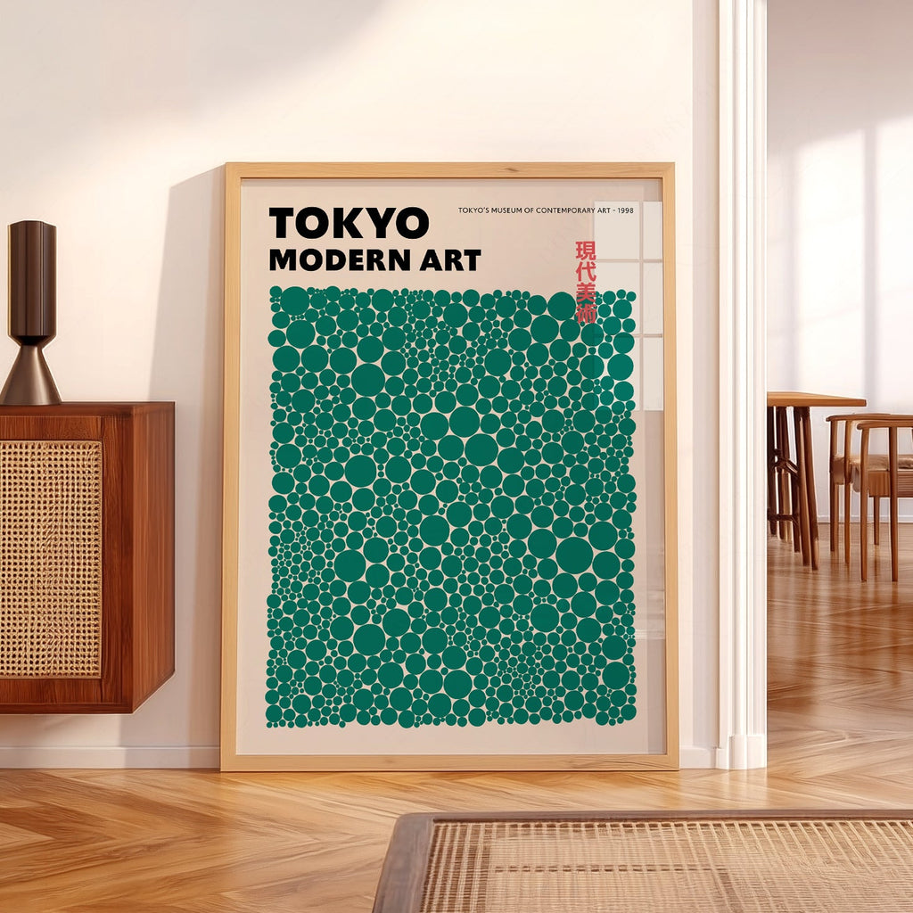 Yayoi Kusama Green Dots Exhibition Poster – Contemporary Japanese Wall Art