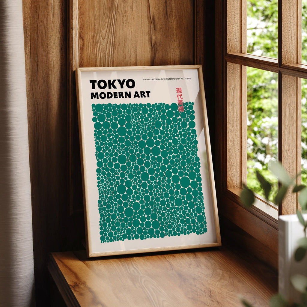 Yayoi Kusama Green Dots Exhibition Poster – Contemporary Japanese Wall Art