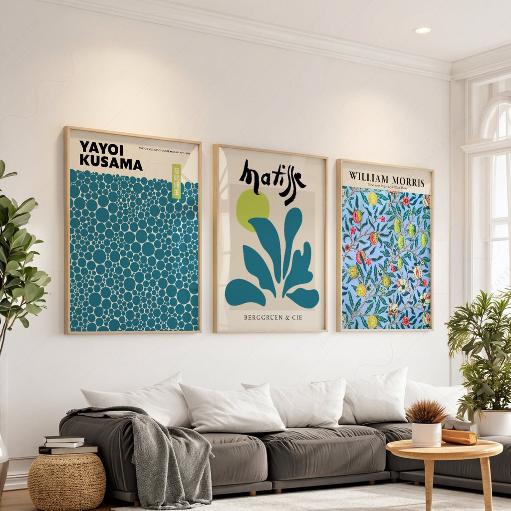 Kusama Matisse Morris Gallery Wall Set of 3 – Teal Blue Art Prints