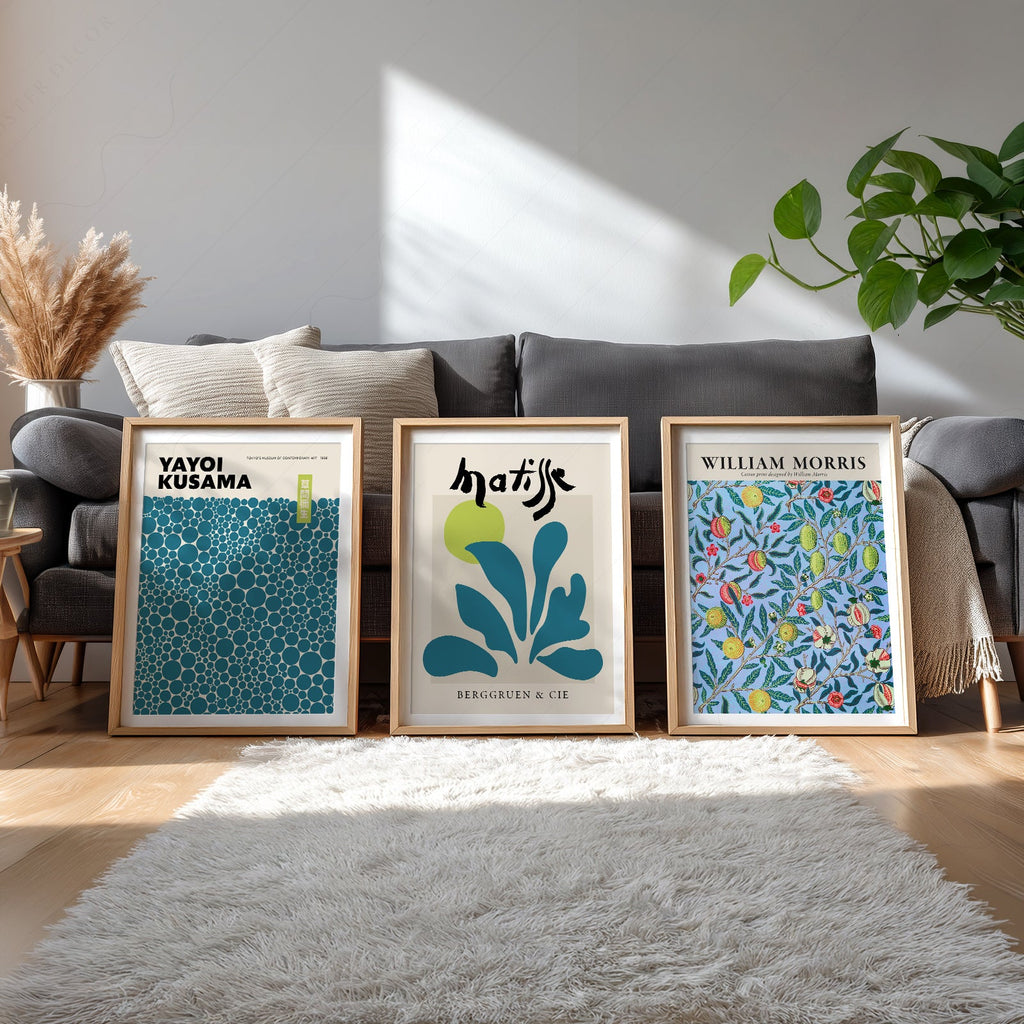 Kusama Matisse Morris Gallery Wall Set of 3 – Teal Blue Art Prints