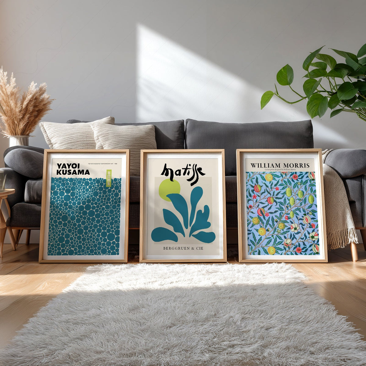 Kusama Matisse Morris Gallery Wall Set of 3 – Teal Blue Art Prints