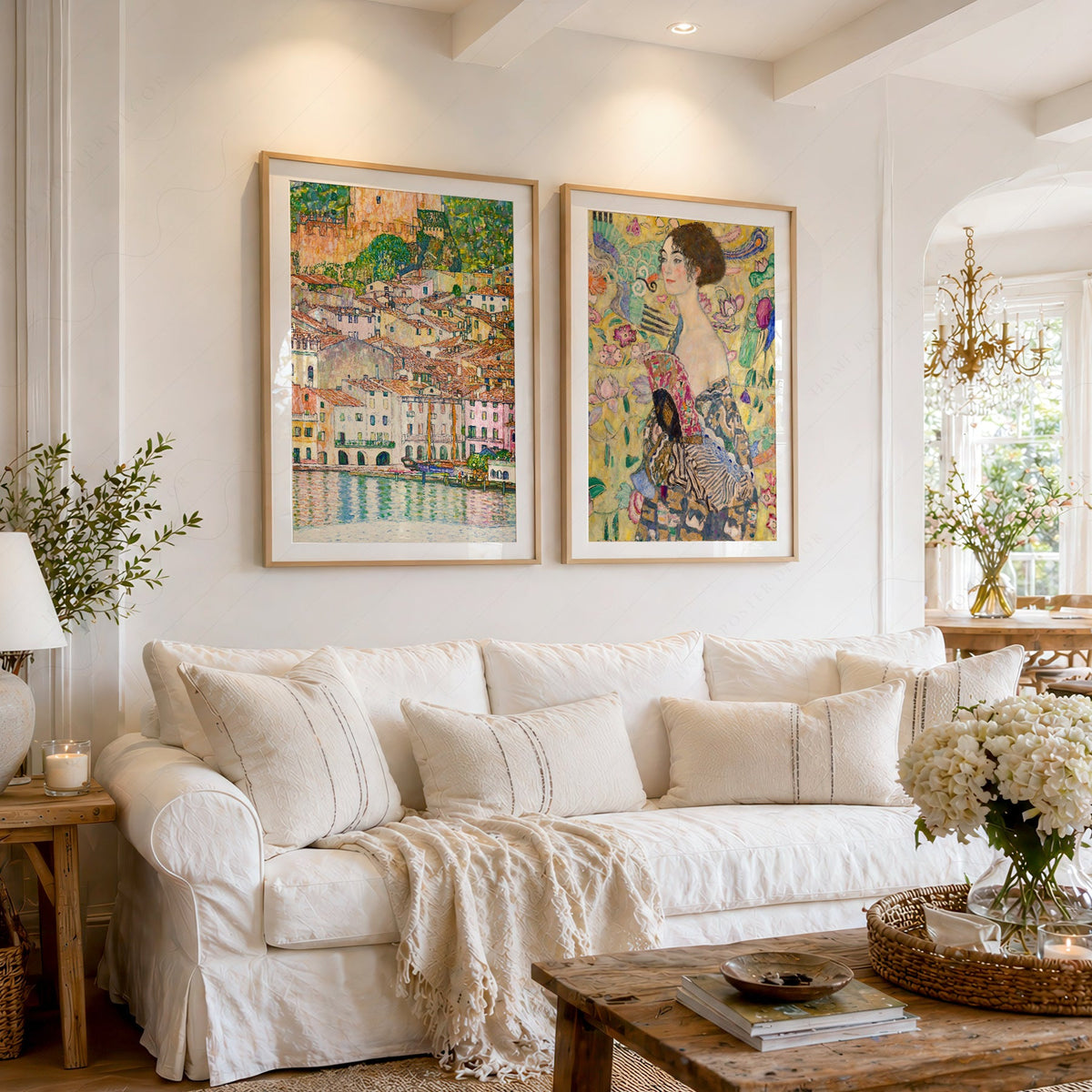 Gustav Klimt Set of 2 Art Prints – Lady with Fan & Malcesine Lake Garda