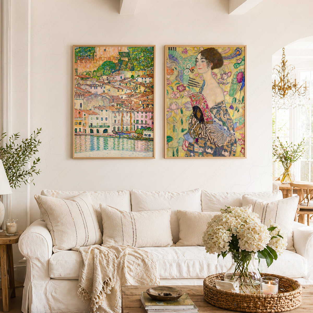Gustav Klimt Set of 2 Art Prints – Lady with Fan & Malcesine Lake Garda