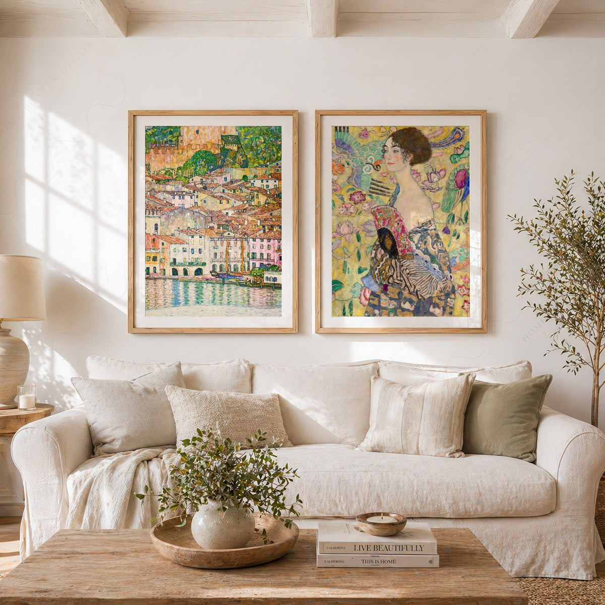 Gustav Klimt Set of 2 Art Prints – Lady with Fan & Malcesine Lake Garda