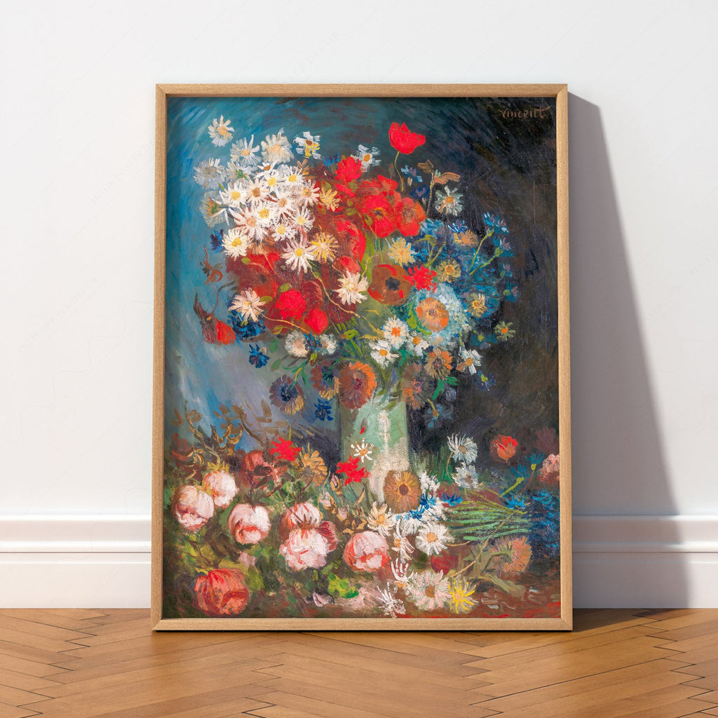 Van Gogh Vase with Poppies and Daisies Art Print – Famous Painting Poster
