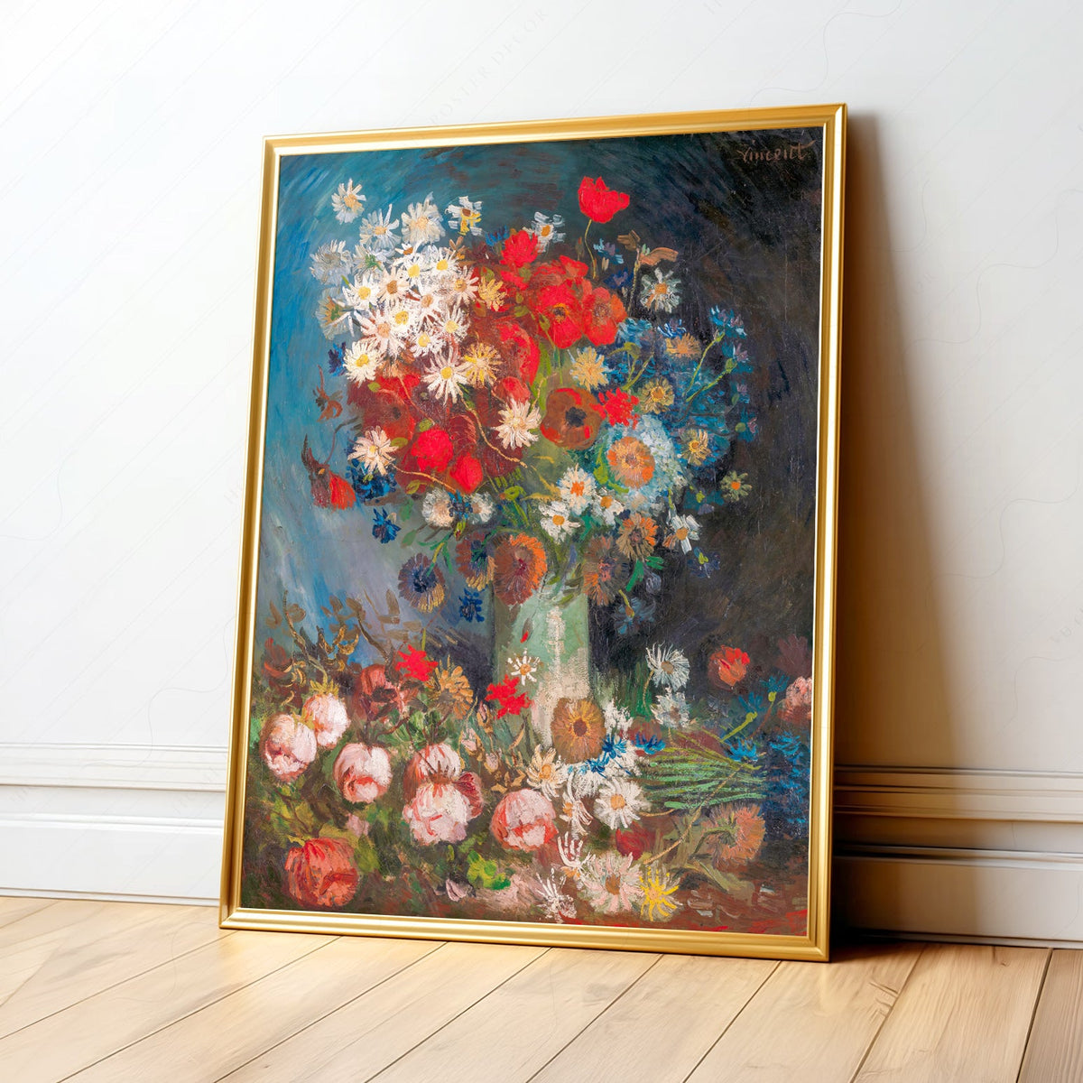 Van Gogh Vase with Poppies and Daisies Art Print – Famous Painting Poster