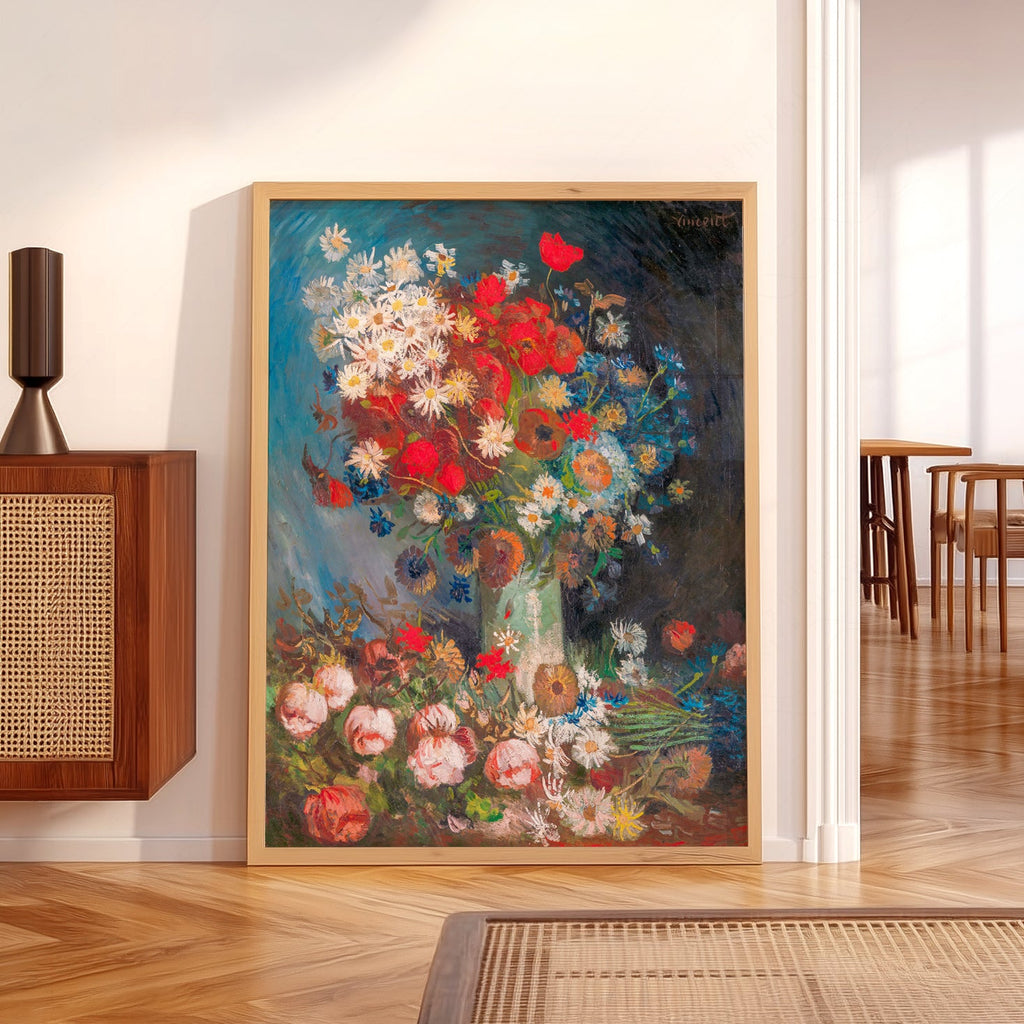 Van Gogh Vase with Poppies and Daisies Art Print – Famous Painting Poster